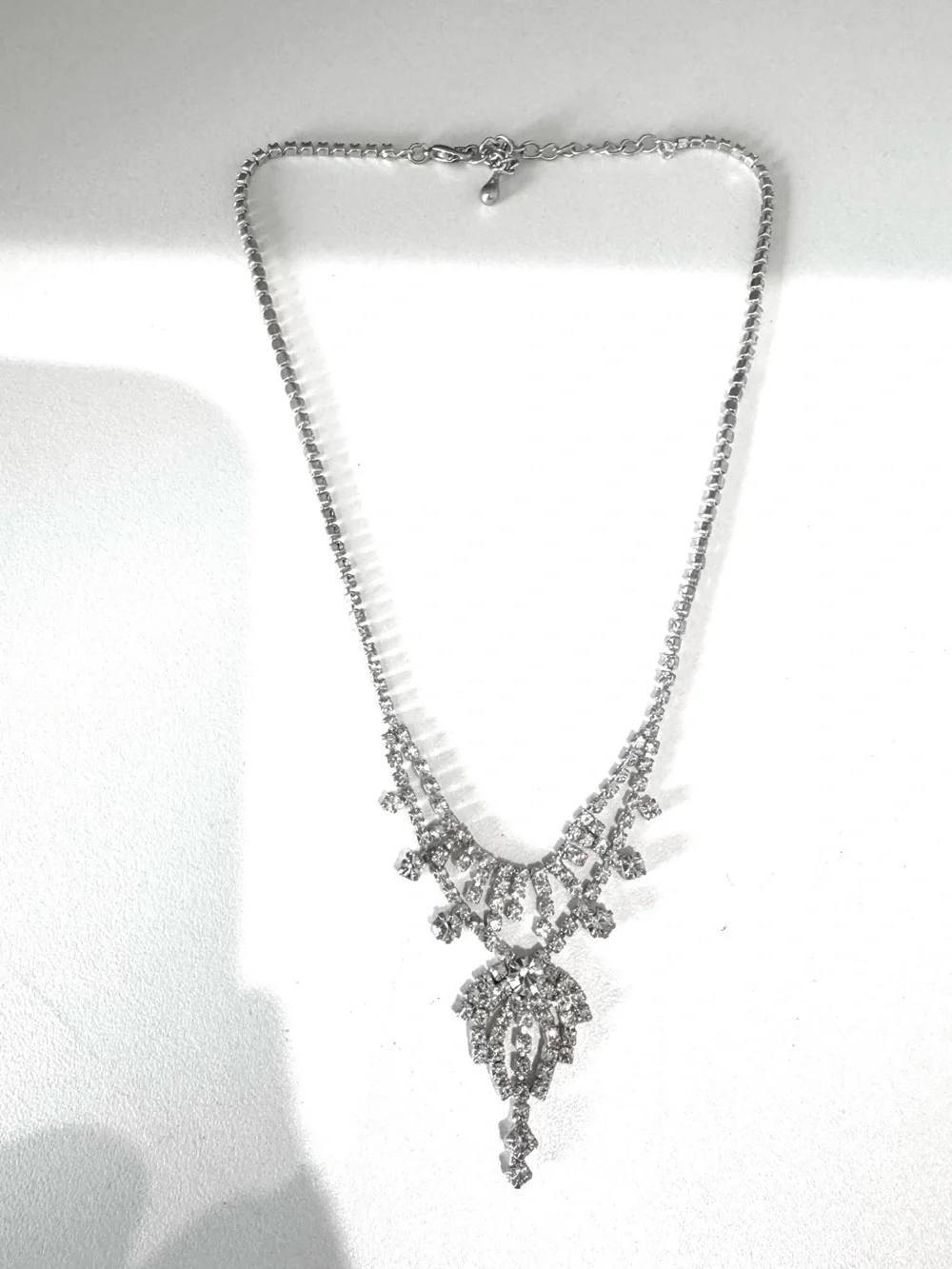 Elegant Silver-Tone Crystal Statement Necklace - Sparkling White